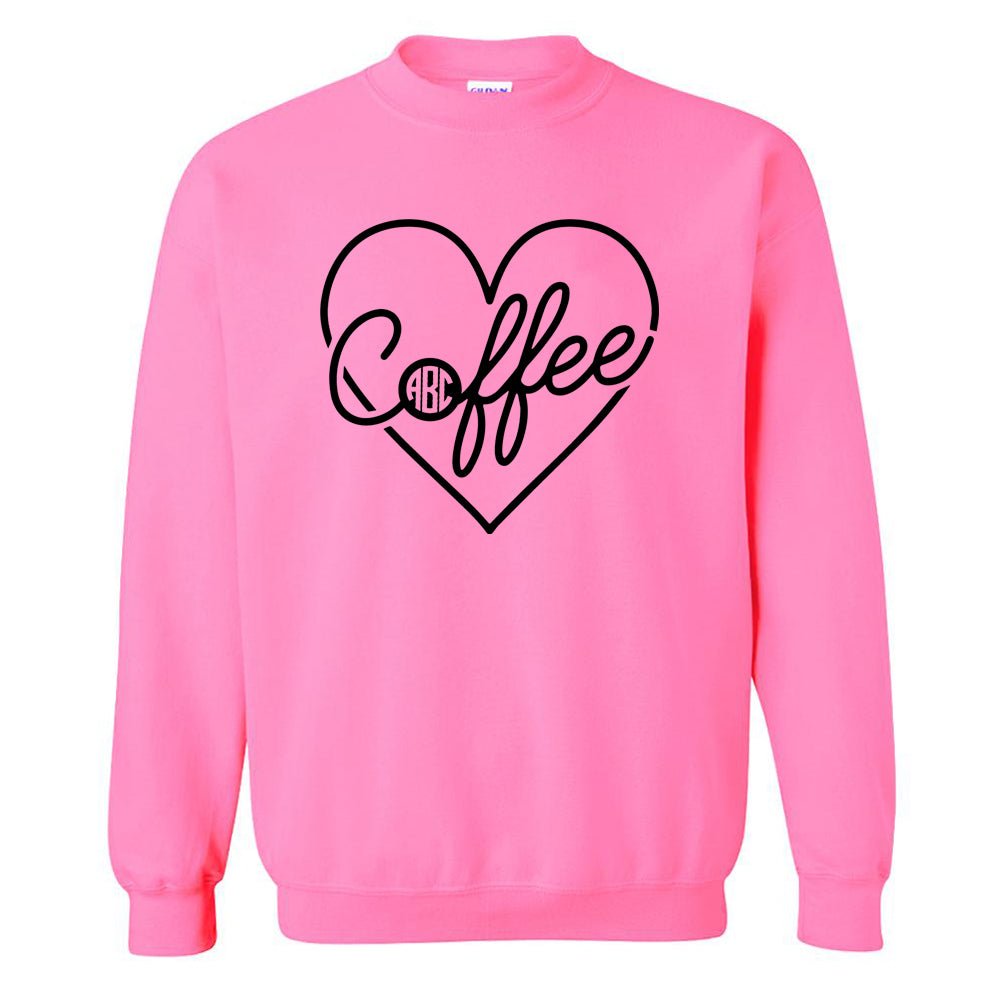 Monogrammed 'Coffee Heart' Neon Crewneck Sweatshirt - United Monograms