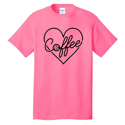 Monogrammed 'Coffee Heart' Neon T-Shirt - United Monograms