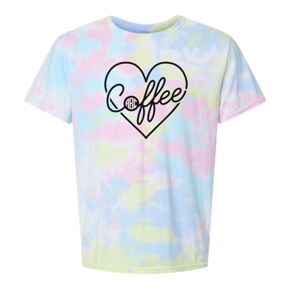 Monogrammed 'Coffee Heart' Tie Dye T-Shirt - United Monograms