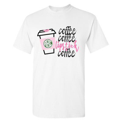 Monogrammed 'Coffee & Lipstick' Basic T-Shirt - United Monograms
