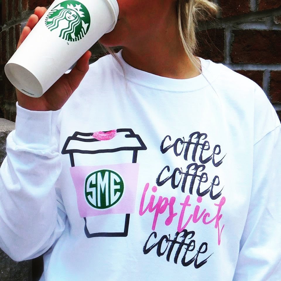 Monogrammed 'Coffee & Lipstick' Crewneck Sweatshirt - United Monograms