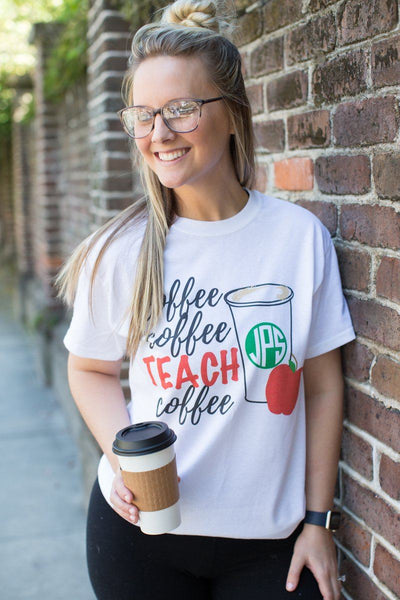 Monogrammed 'Coffee & Teach' Basic T-Shirt - United Monograms