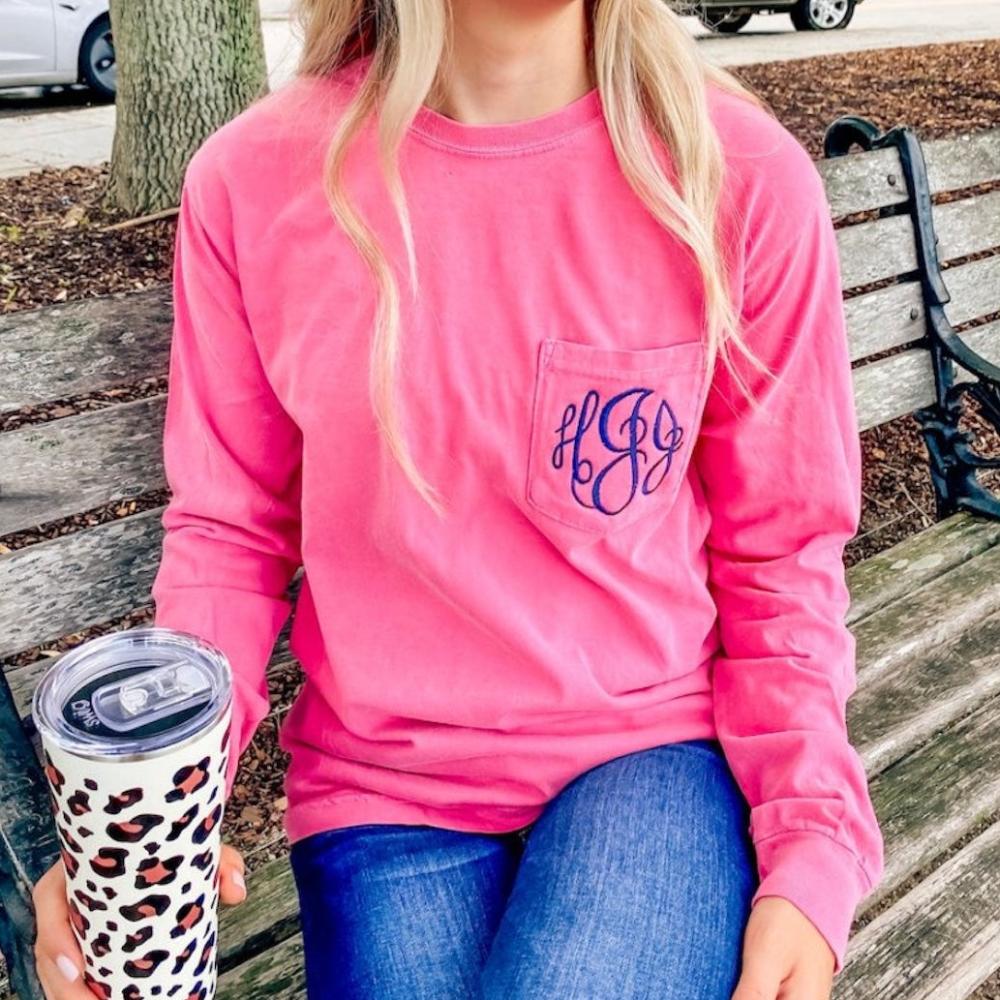 Monogrammed Comfort Colors Long Sleeve Pocket T-Shirt - United Monograms