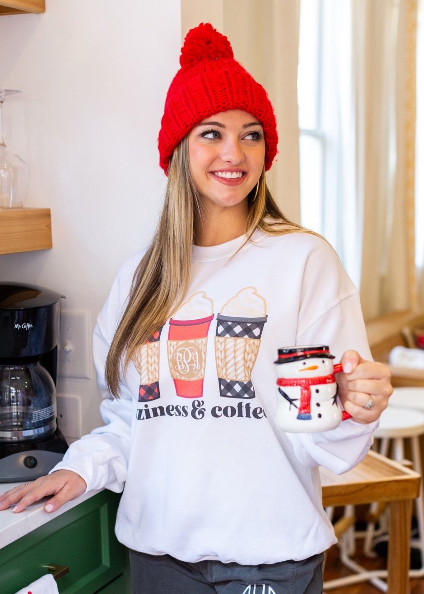 Monogrammed 'Coziness & Coffee' Crewneck Sweatshirt - United Monograms