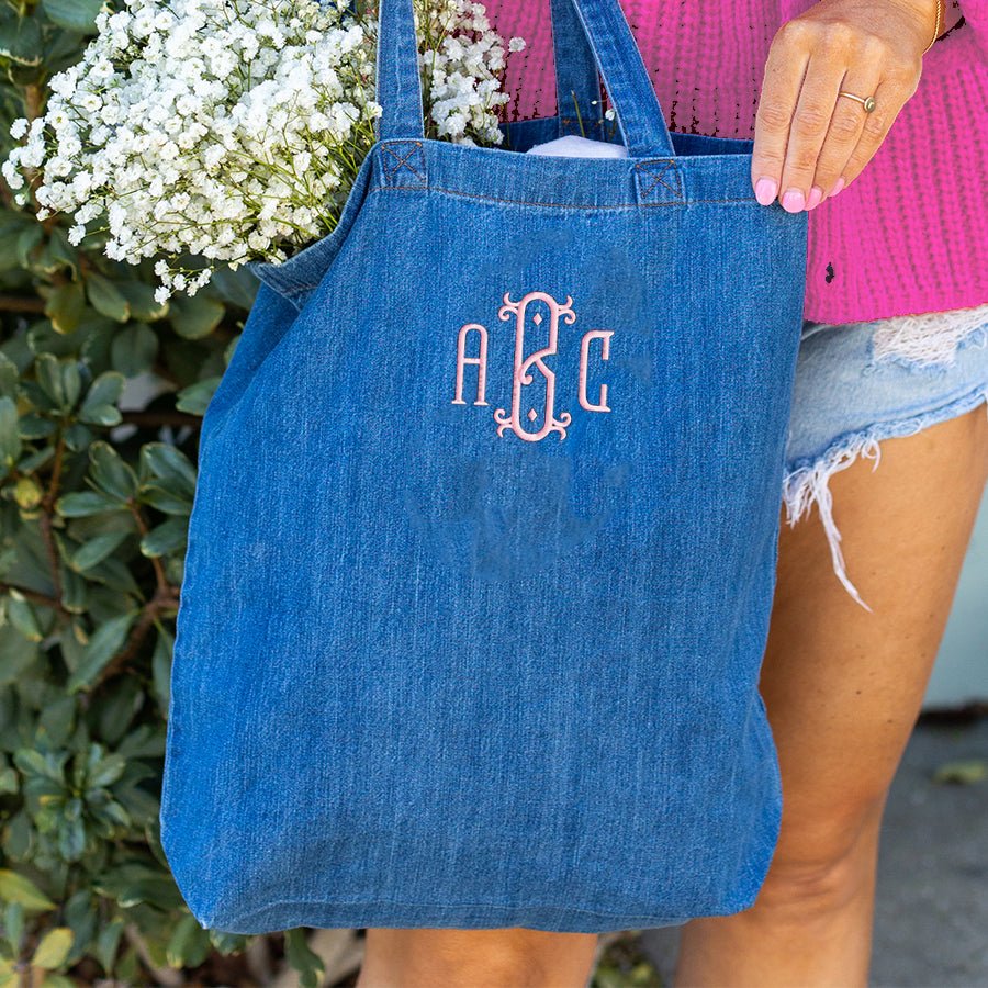 Monogrammed Denim Tote - United Monograms