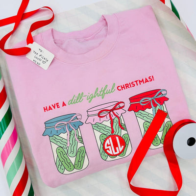 Monogrammed 'Dill - ightful Christmas Pickles' Crewneck Sweatshirt - United Monograms