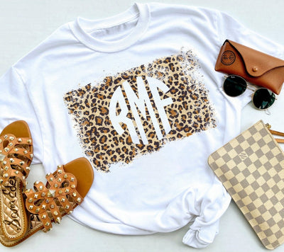 Monogrammed 'Distressed Leopard' Basic T-Shirt - United Monograms