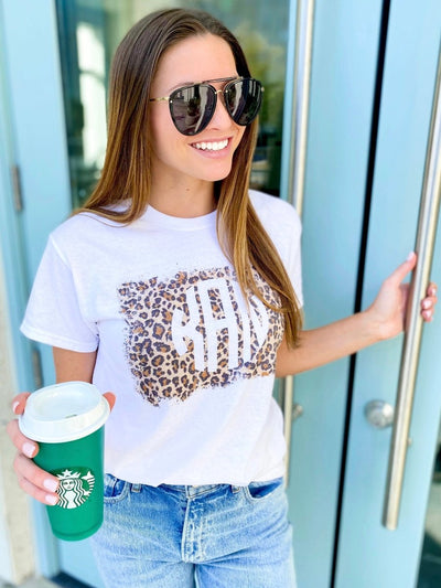 Monogrammed 'Distressed Leopard' Basic T-Shirt - United Monograms