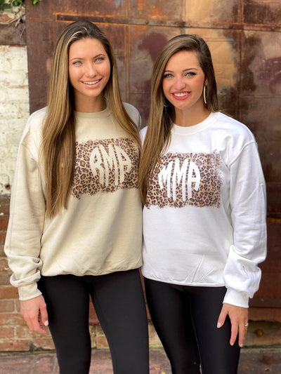 Monogrammed 'Distressed Leopard' Crewneck Sweatshirt - United Monograms