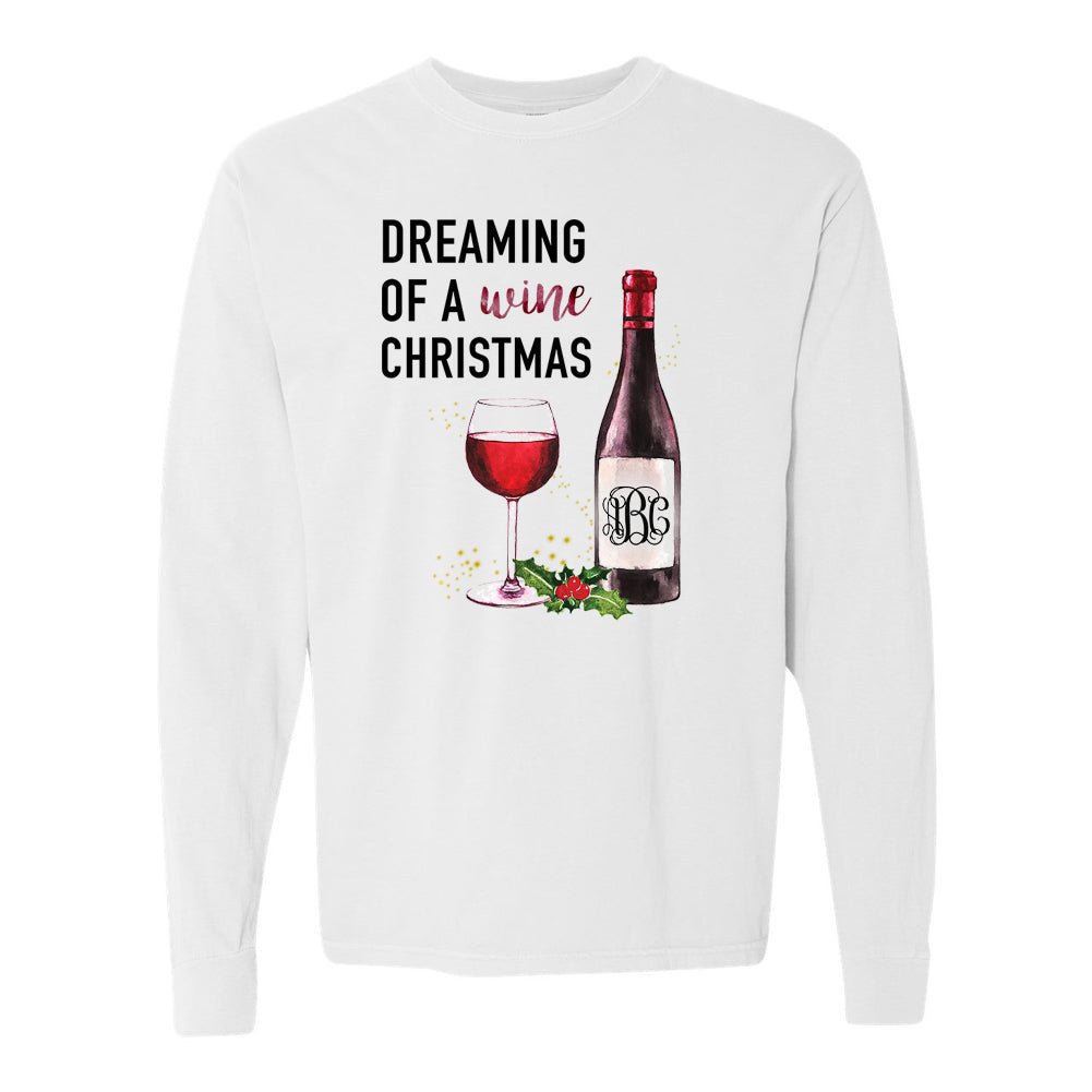 Monogrammed 'Dreaming of a Wine Christmas' Long Sleeve T-Shirt - United Monograms