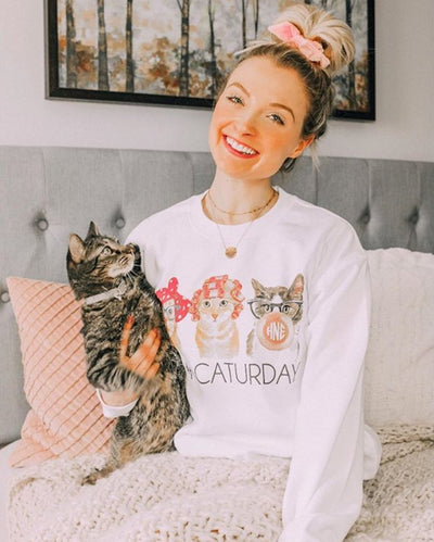 Monogrammed 'Every Day Is Caturday' Crewneck Sweatshirt - United Monograms