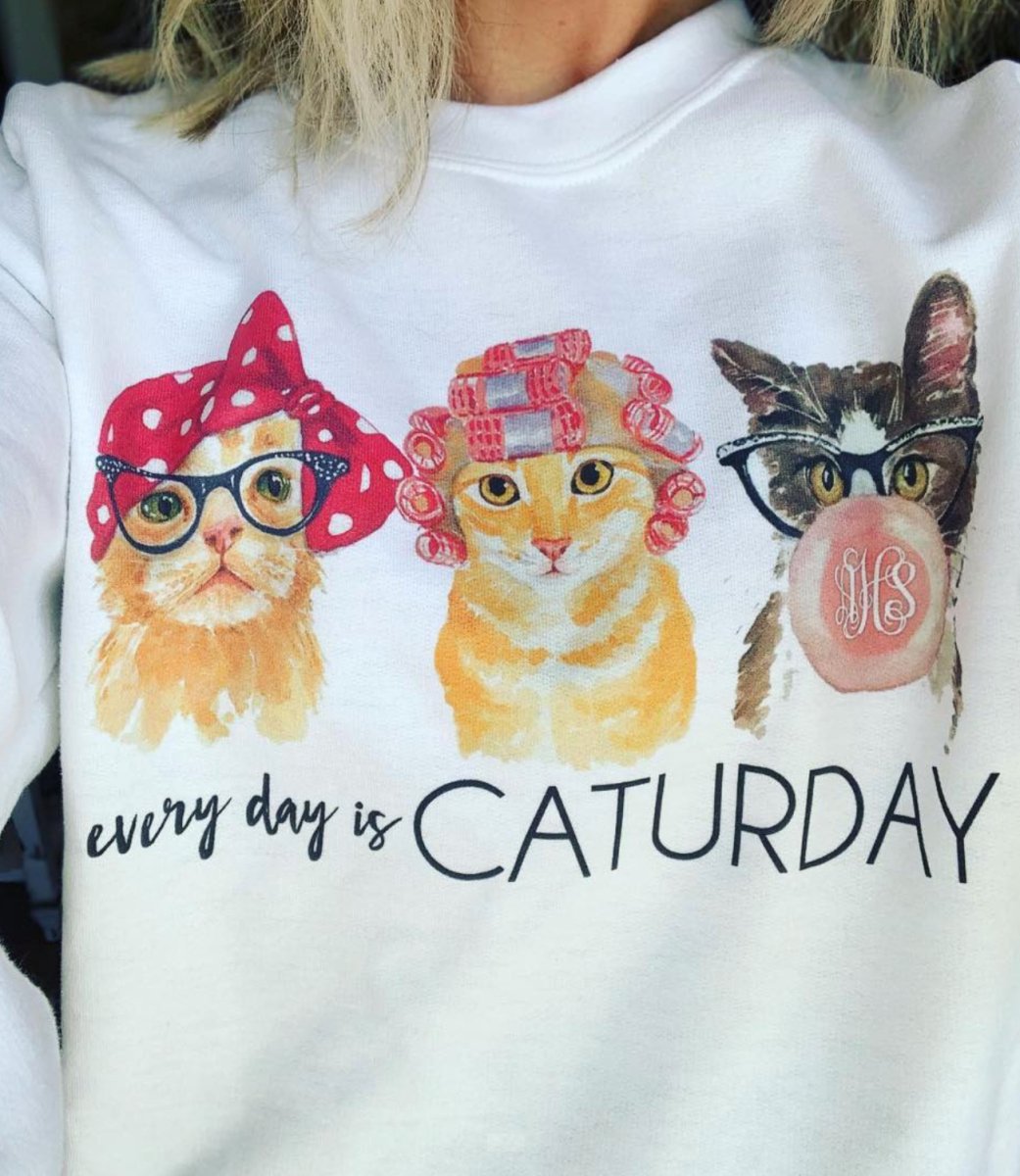 Monogrammed 'Every Day Is Caturday' Crewneck Sweatshirt - United Monograms