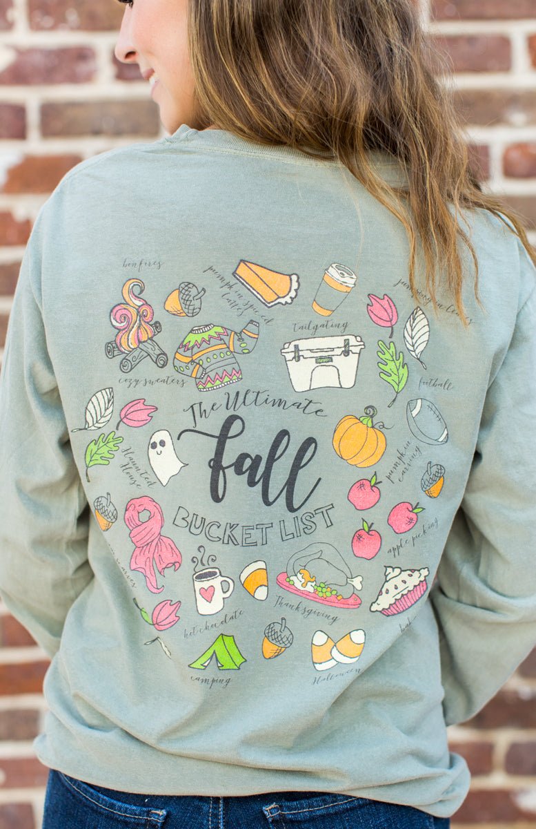 Monogrammed 'Fall Bucket List' Front & Back Long Sleeve T-Shirt - United Monograms