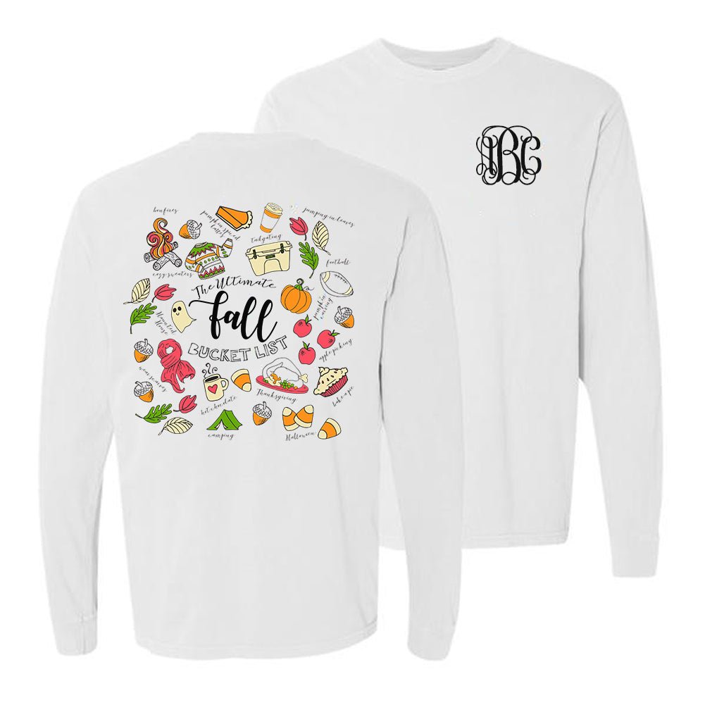 Monogrammed 'Fall Bucket List' Front & Back Long Sleeve T-Shirt - United Monograms