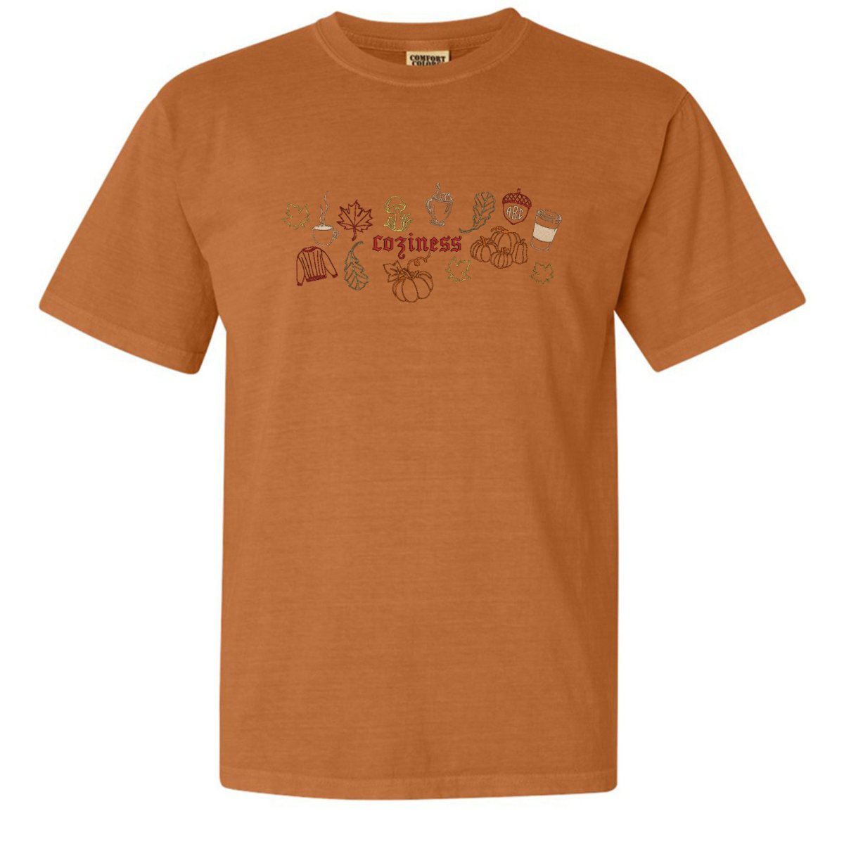 Monogrammed 'Fall Coziness' Embroidered T-Shirt - United Monograms