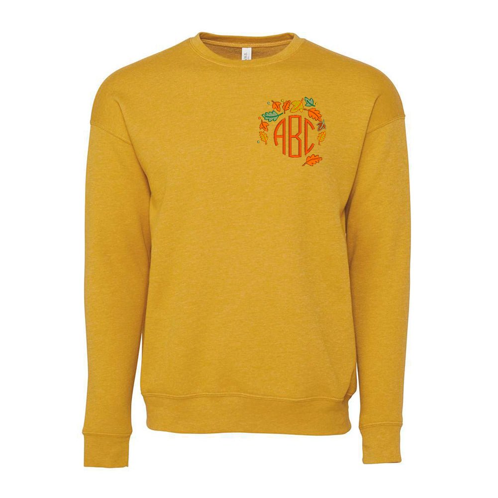 Monogrammed Fall Leaves Premium Crewneck Sweatshirt - United Monograms