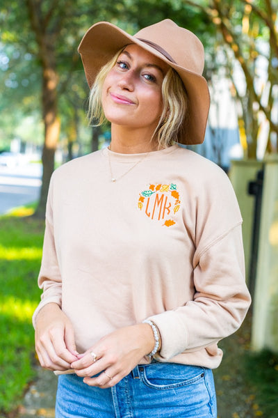 Monogrammed Fall Leaves Premium Crewneck Sweatshirt - United Monograms