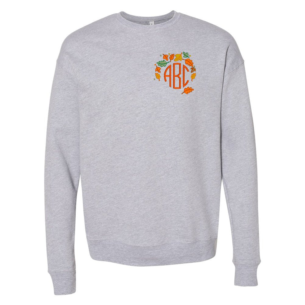 Monogrammed Fall Leaves Premium Crewneck Sweatshirt - United Monograms