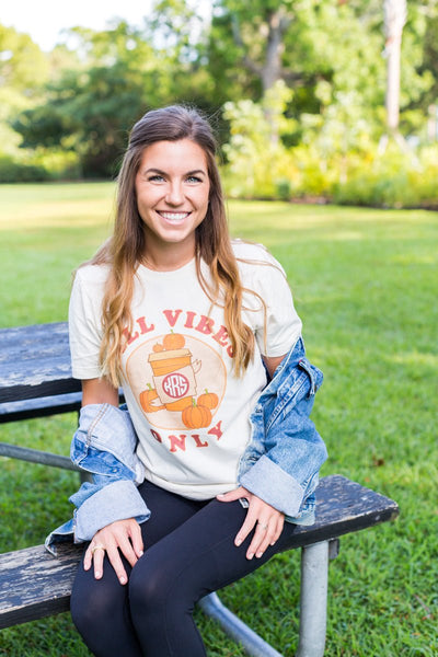 Monogrammed 'Fall Vibes Only' Premium T-Shirt - United Monograms