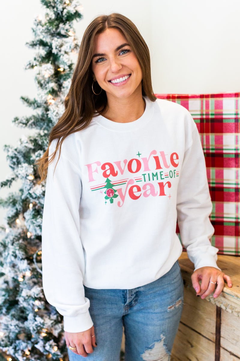 Monogrammed 'Favorite Time Of Year' Crewneck Sweatshirt - United Monograms