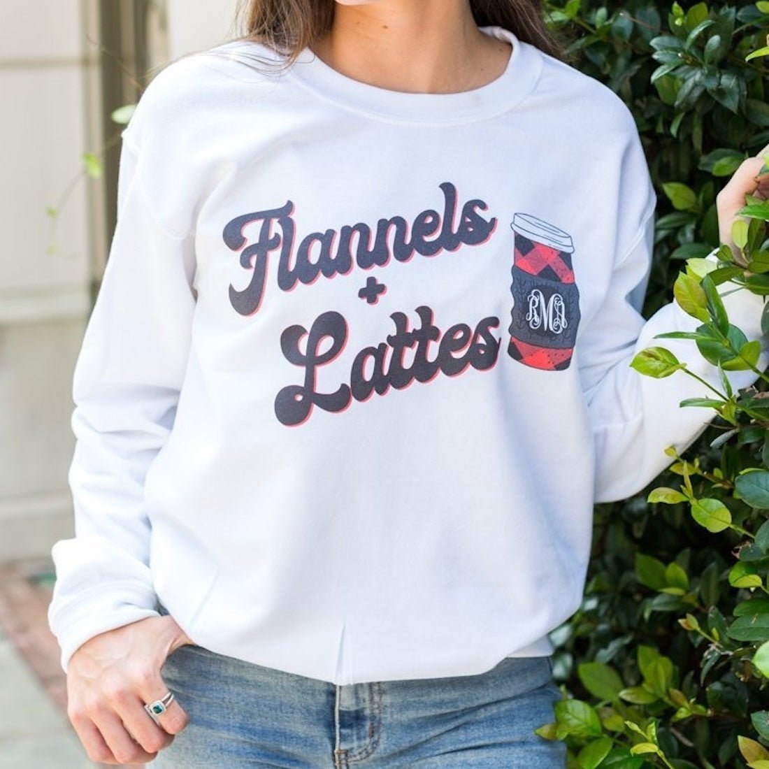 Monogrammed 'Flannels & Lattes' Crewneck Sweatshirt - United Monograms