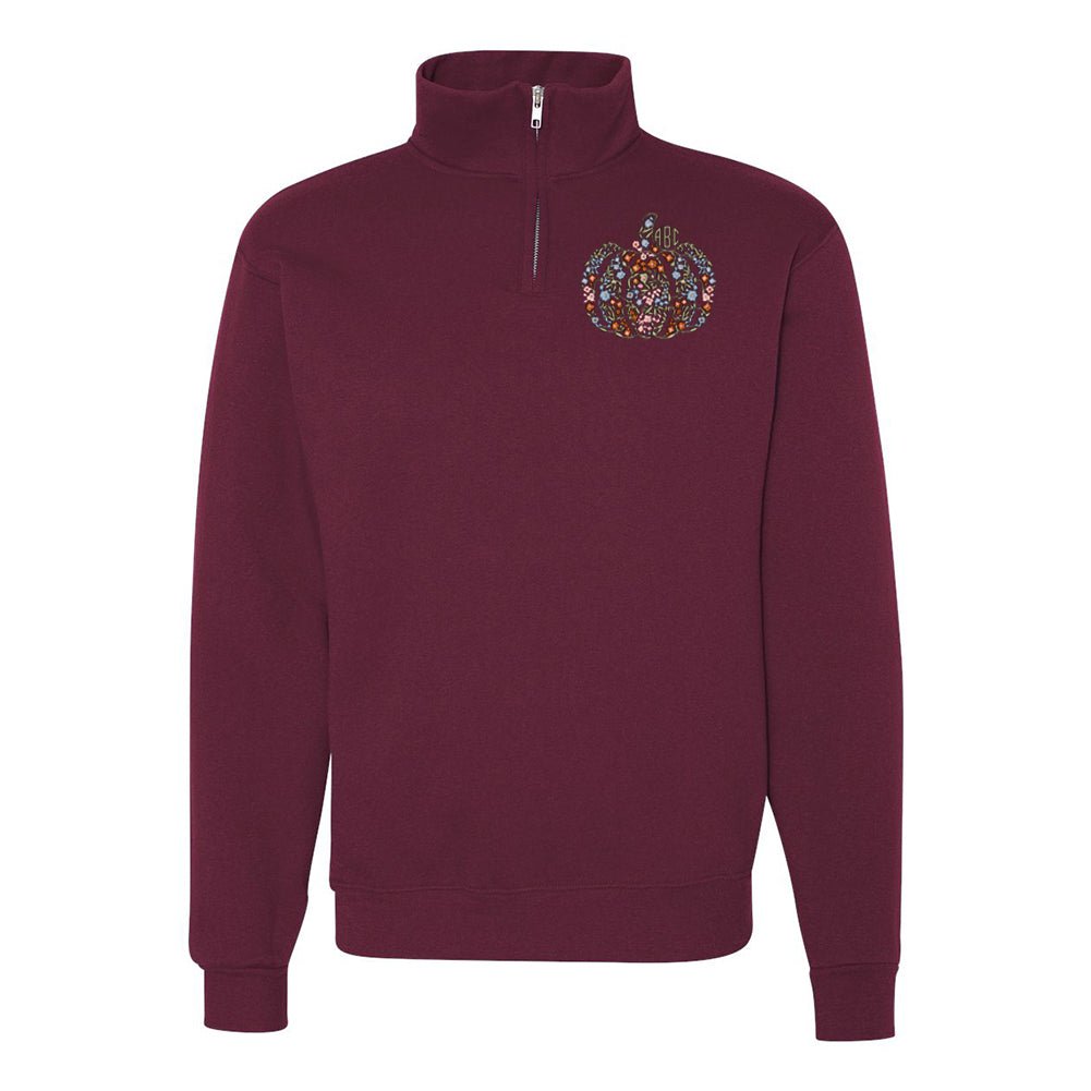 Monogrammed 'Floral Pumpkin' Quarter Zip Sweatshirt - United Monograms