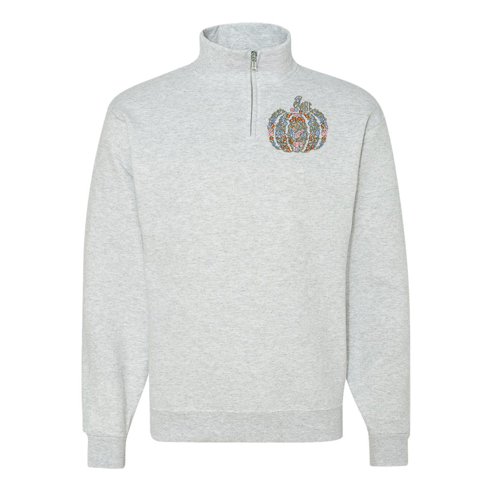 Monogrammed 'Floral Pumpkin' Quarter Zip Sweatshirt - United Monograms