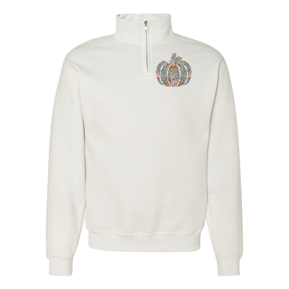 Monogrammed 'Floral Pumpkin' Quarter Zip Sweatshirt - United Monograms