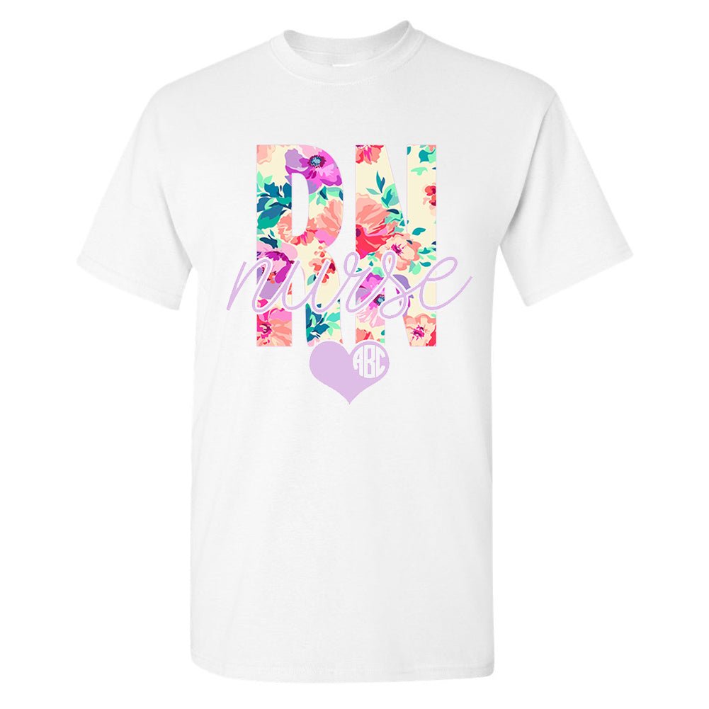 Monogrammed 'Floral RN' Basic T-Shirt - United Monograms