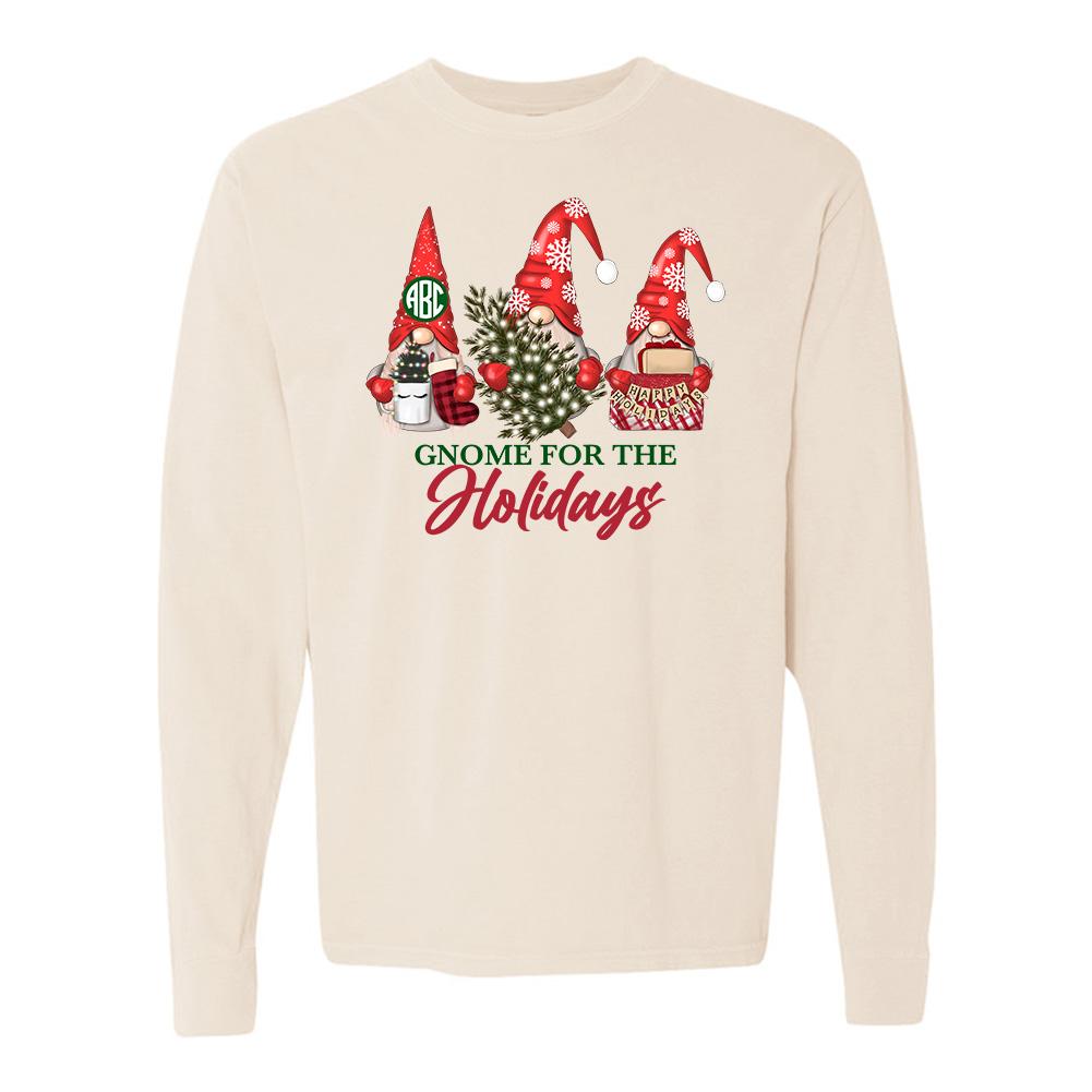Monogrammed 'Gnome for the Holidays' Long Sleeve T-Shirt - United Monograms