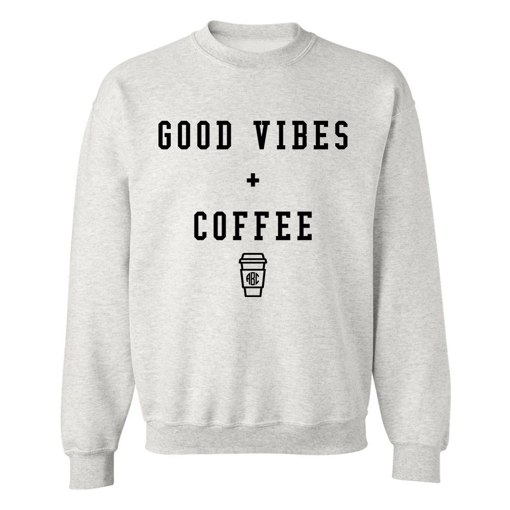Monogrammed 'Good Vibes + Coffee' Crewneck Sweatshirt - United Monograms
