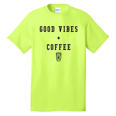 Monogrammed 'Good Vibes + Coffee' Neon T-Shirt - United Monograms