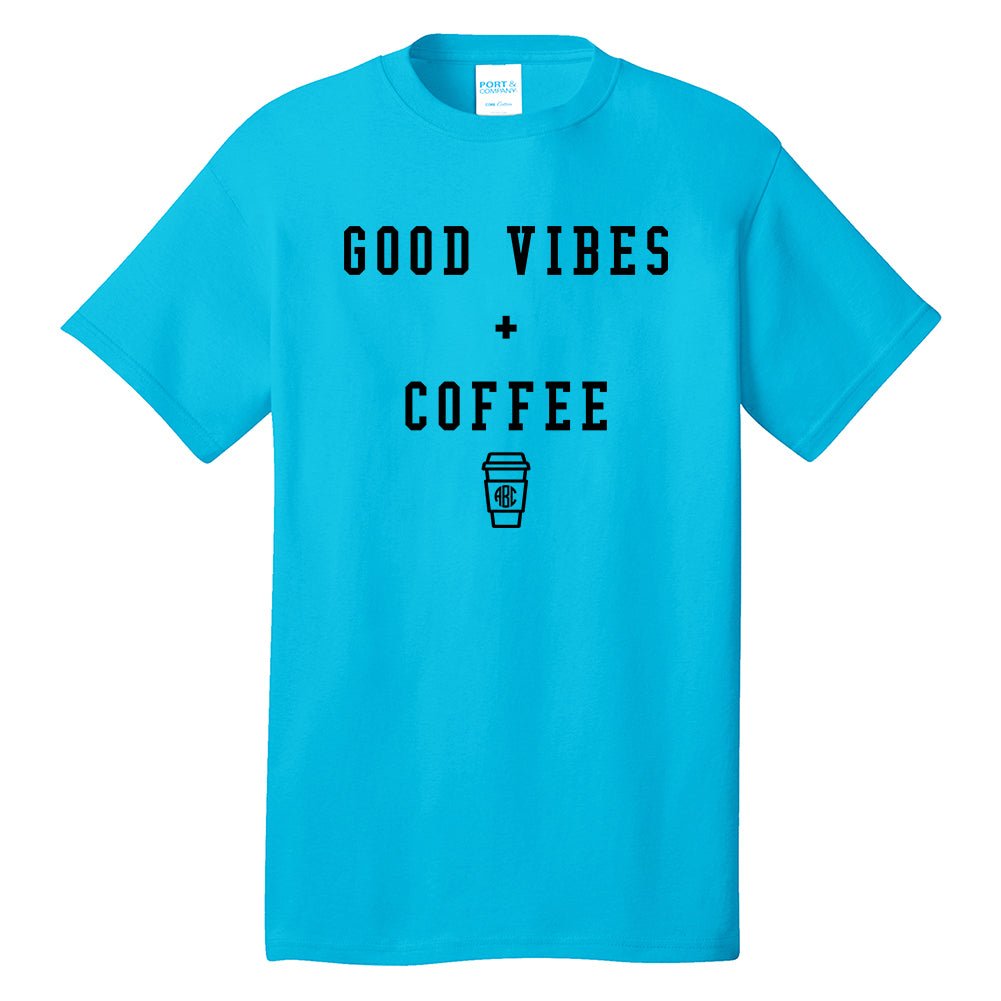 Monogrammed 'Good Vibes + Coffee' Neon T-Shirt - United Monograms