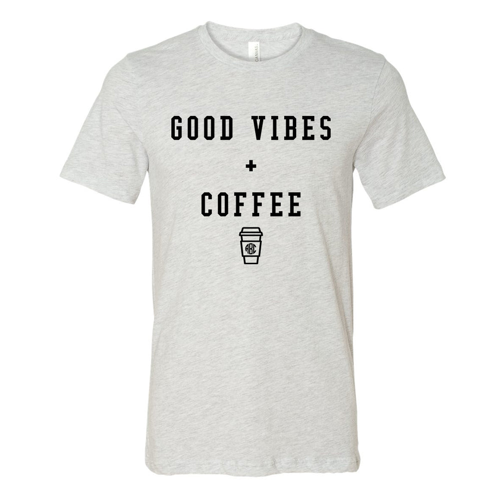 Monogrammed 'Good Vibes + Coffee' Premium T-Shirt - United Monograms