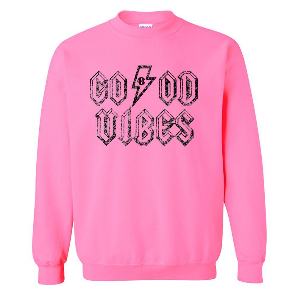 Monogrammed 'Good Vibes' Neon Crewneck Sweatshirt - United Monograms