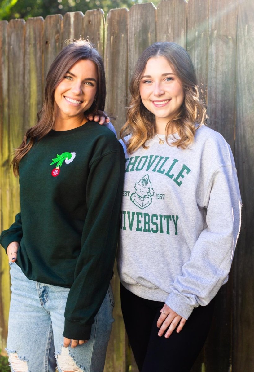 Monogrammed Grinch Hand Crewneck Sweatshirt - United Monograms