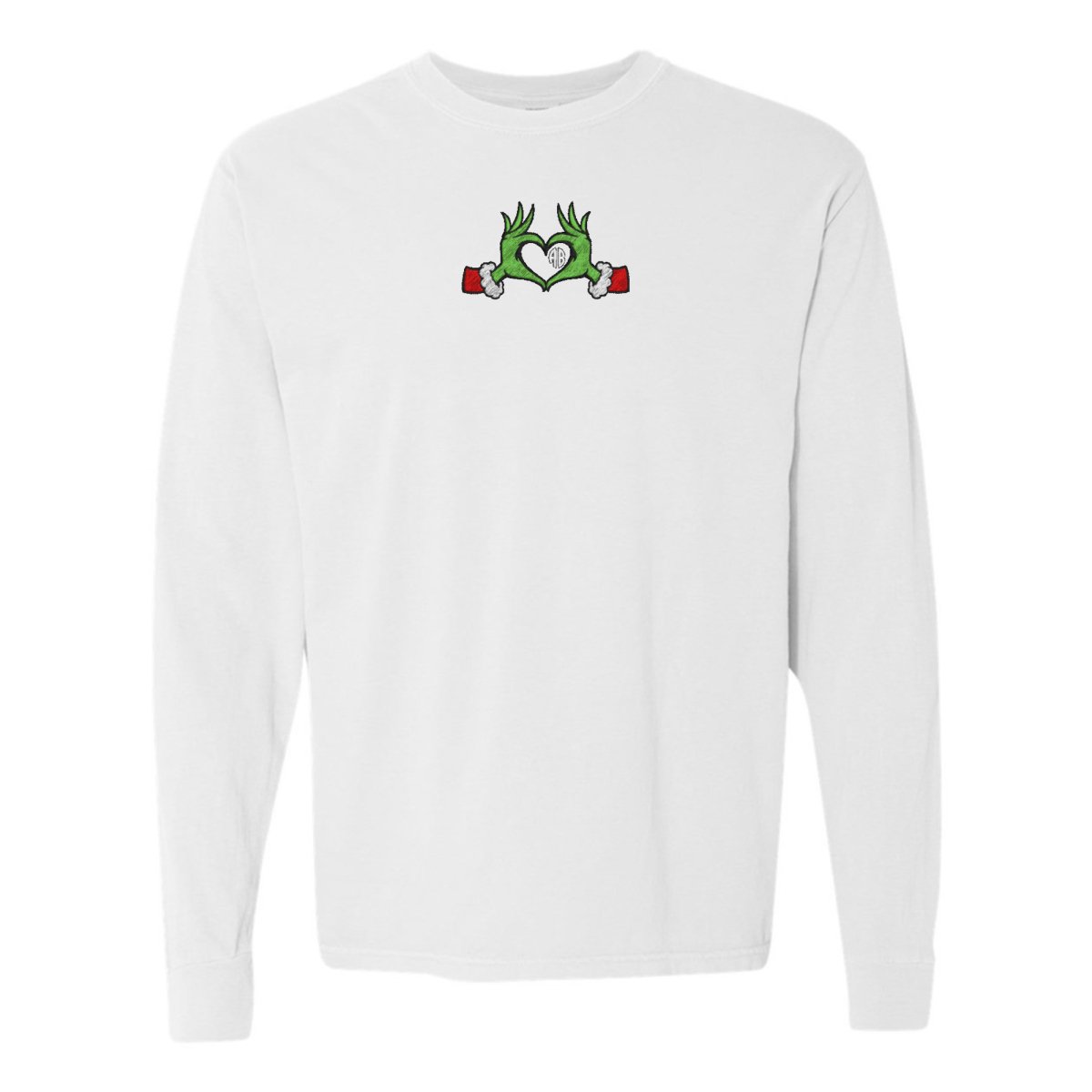 Monogrammed Grinch Heart Long Sleeve T-Shirt - United Monograms