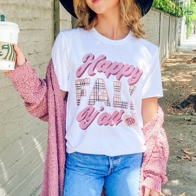 Monogrammed 'Happy Fall Y'all' Basic T-Shirt - United Monograms