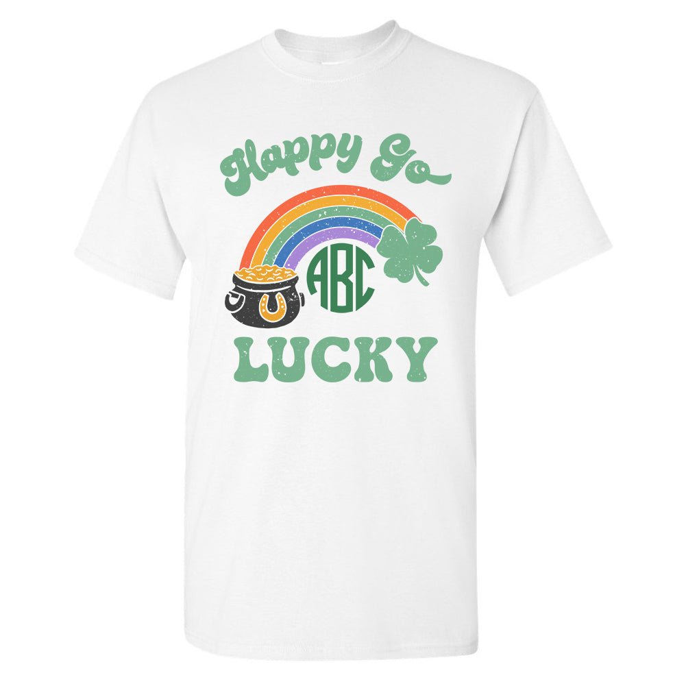 Monogrammed 'Happy Go Lucky' Basic T-Shirt - United Monograms