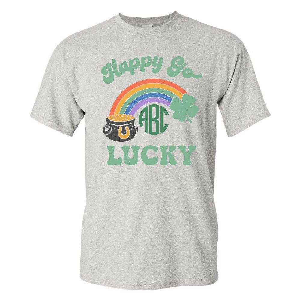 Monogrammed 'Happy Go Lucky' Basic T-Shirt - United Monograms