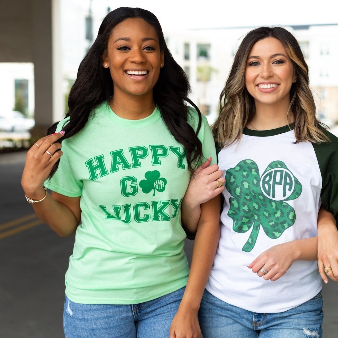 Monogrammed 'Happy Go Lucky' Basic T-Shirt - United Monograms