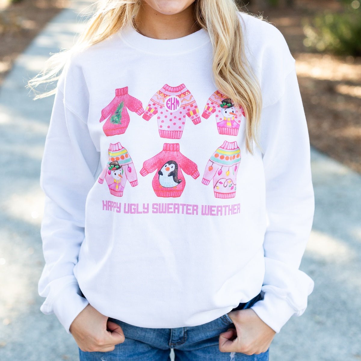 Monogrammed 'Happy Ugly Sweater Weather' Crewneck Sweatshirt - United Monograms