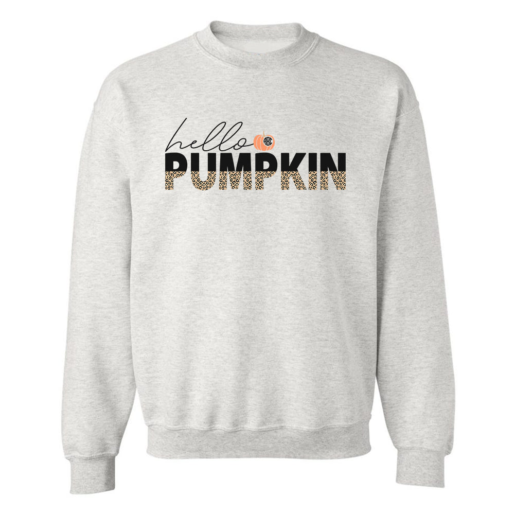 Monogrammed 'Hello Pumpkin' Leopard Crewneck Sweatshirt - United Monograms