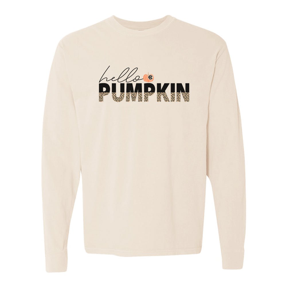 Monogrammed 'Hello Pumpkin' Leopard Long Sleeve T-Shirt - United Monograms