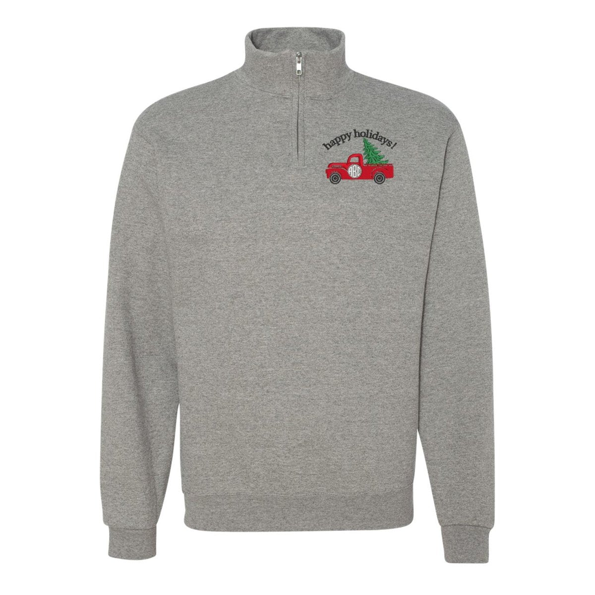 Monogrammed 'Holiday Truck' Quarter Zip Sweatshirt - United Monograms