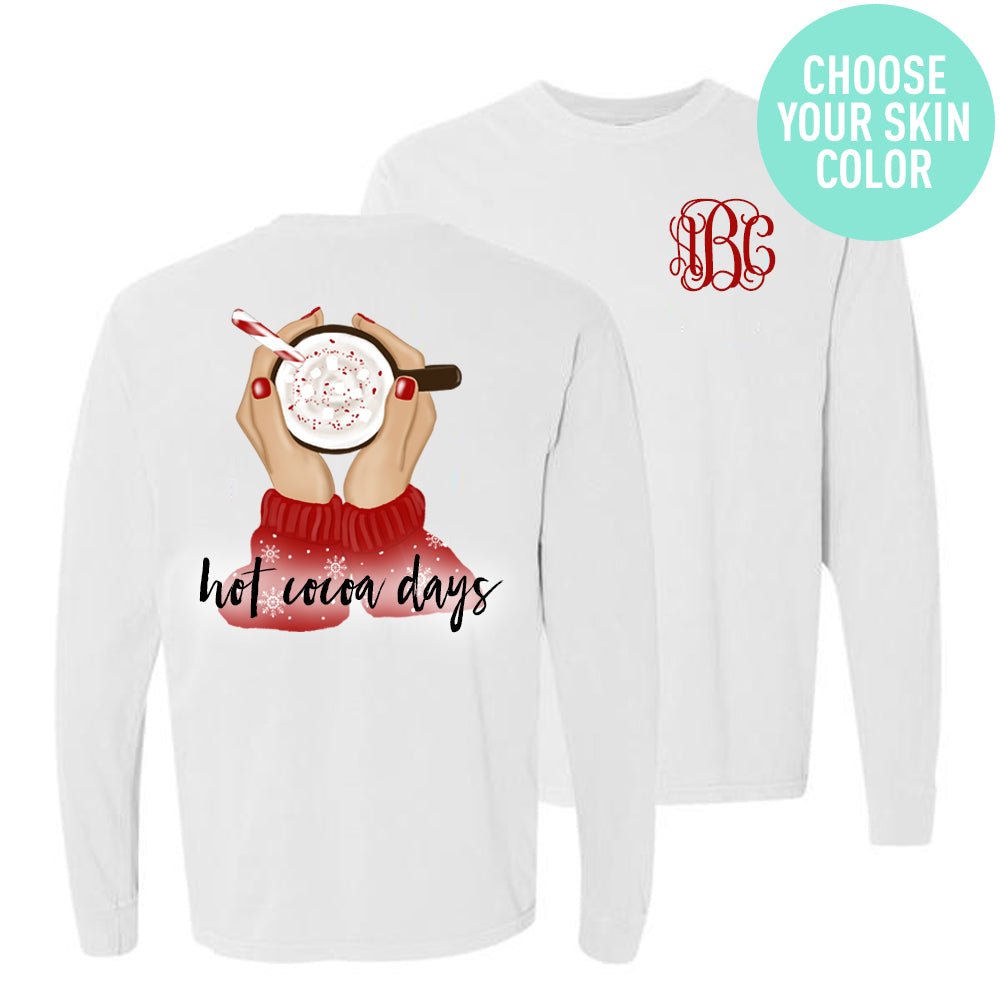 Monogrammed 'Hot Cocoa Days' Front & Back Long Sleeve T-Shirt - United Monograms