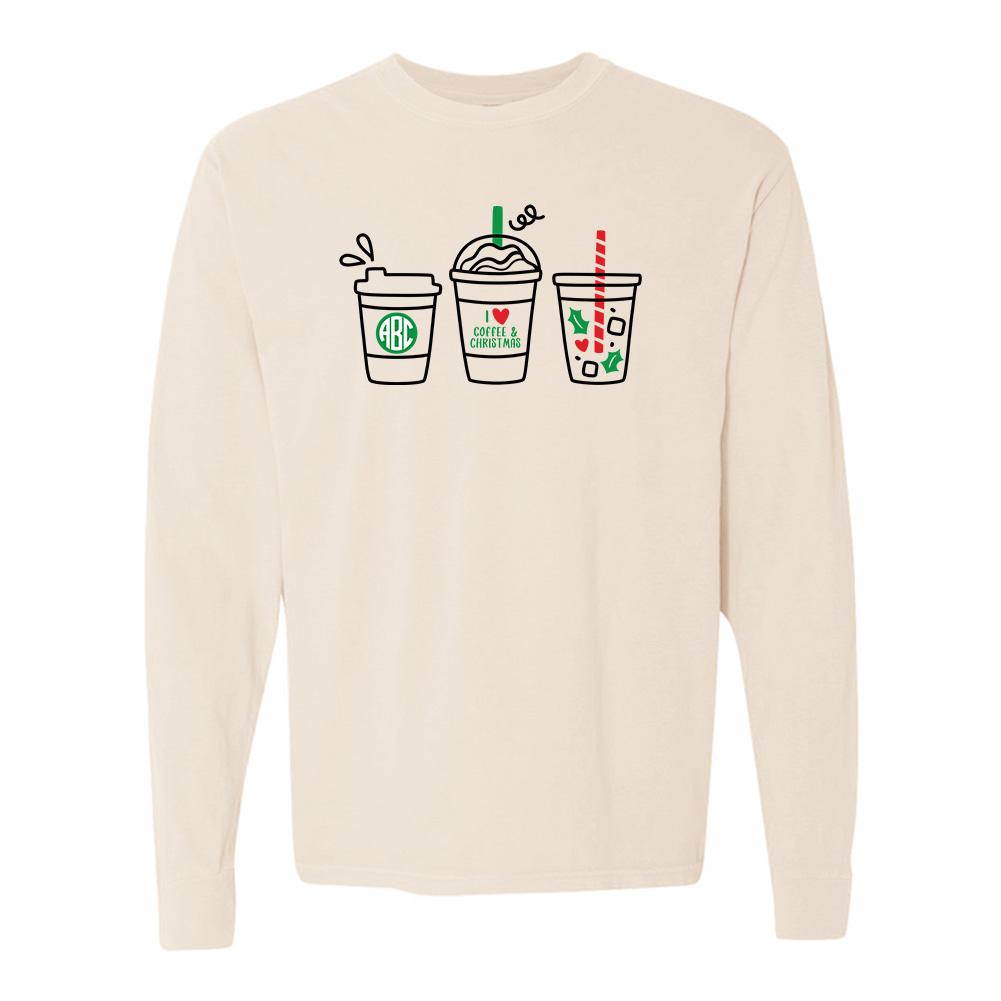 Monogrammed 'I Love Coffee & Christmas' Long Sleeve T-Shirt - United Monograms