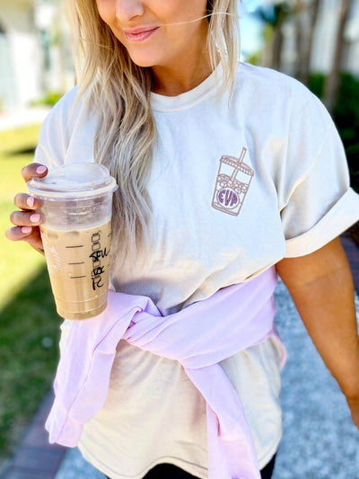 Monogrammed Iced Coffee Comfort Colors T-Shirt - United Monograms