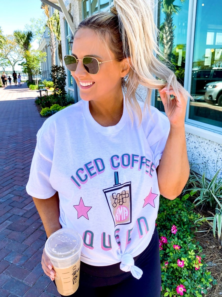 Monogrammed 'Iced Coffee Queen' Basic T-Shirt - United Monograms