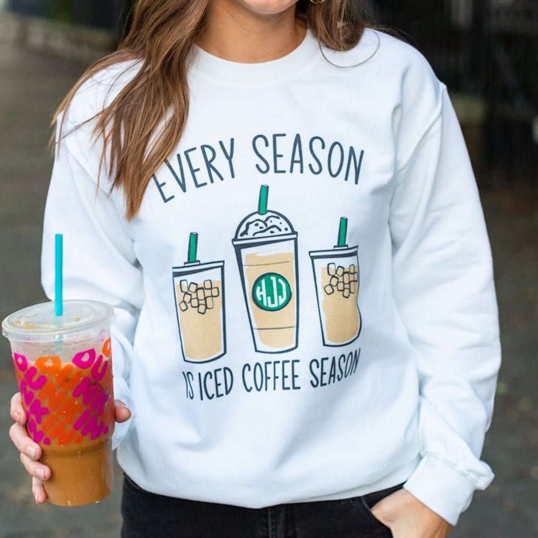 Monogrammed 'Iced Coffee Season' Crewneck Sweatshirt - United Monograms